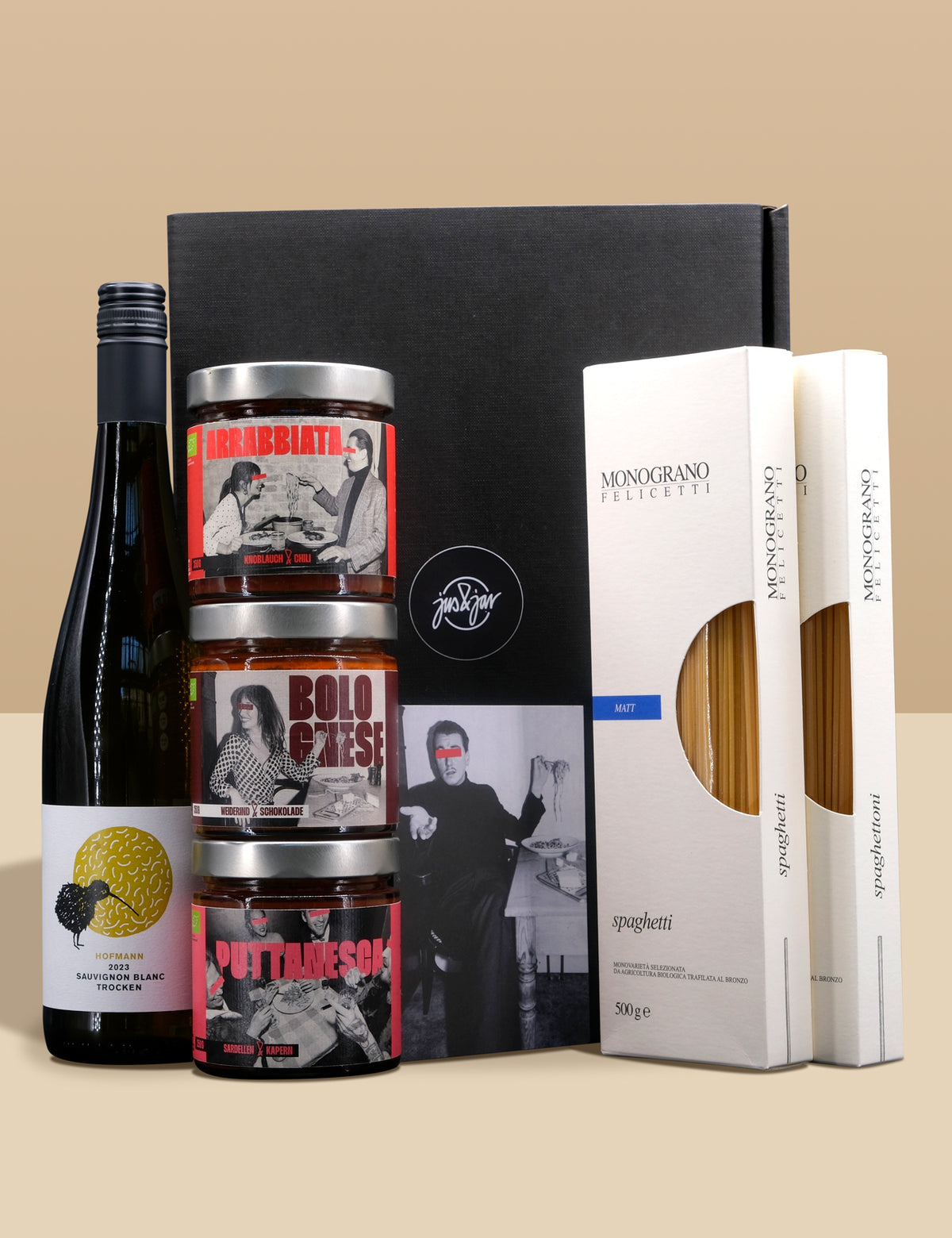 Geschenk-Box - Sugo & Pasta & Wein (Bio) - jus&jar